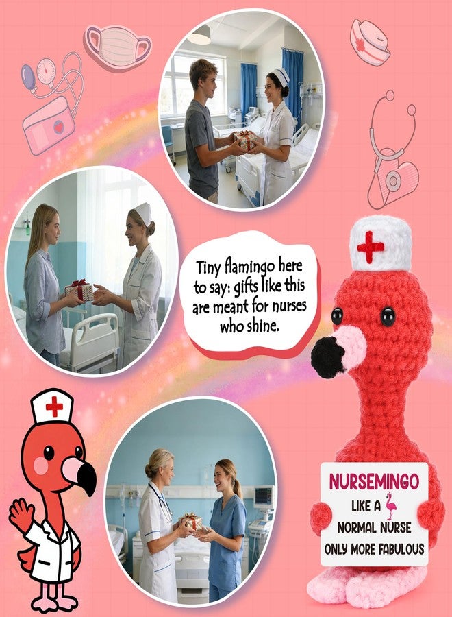 BdayPtion Nurses Appreciation Gifts for Women, Nurses Week Gifts for RN Thank You Gift for Practitioner LPN Nurse Graduation Gift for Nursing School Students Handmade Crochet Flamingo Presents - Image 5