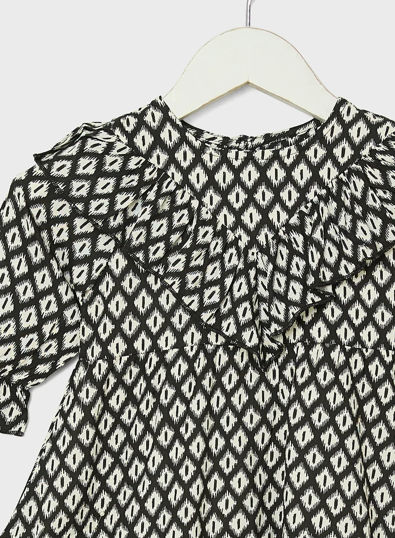 Ripples Ruffled Diamond Print Dress