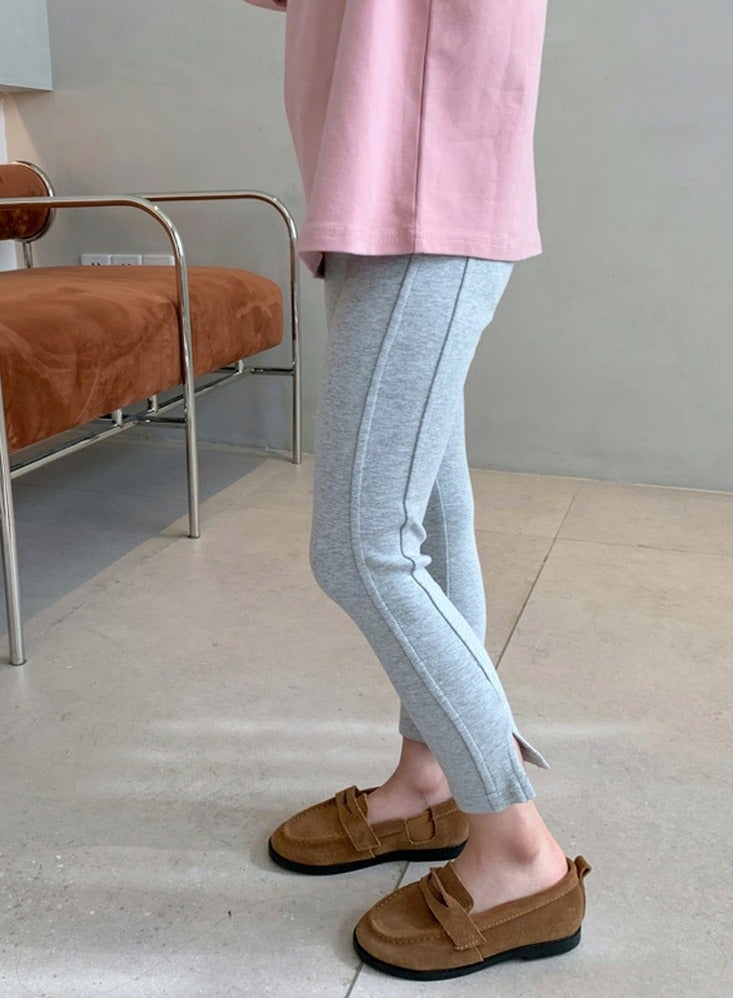 Loquat Girls Solid Color Legging Side Slit Tights Bottom Pants Light Gray  - Image 3