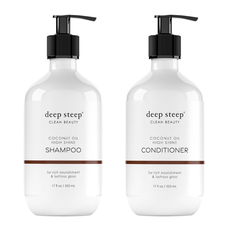 Deep Steep High Shine Coconut Oil Shampoo  Conditioner 17 oz  Moisturizing Shampoo with Aloe Vera Argan Oil Rice Protein  SulfateFree Vegan Clean Beauty Hair Care Soft  Glossy Hair