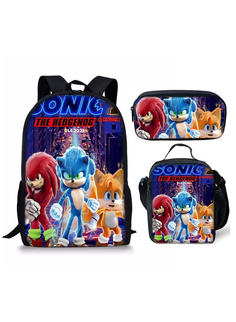 Sonic Cartoon Anime Student Backpack Three-Piece Set 29*42*16cm