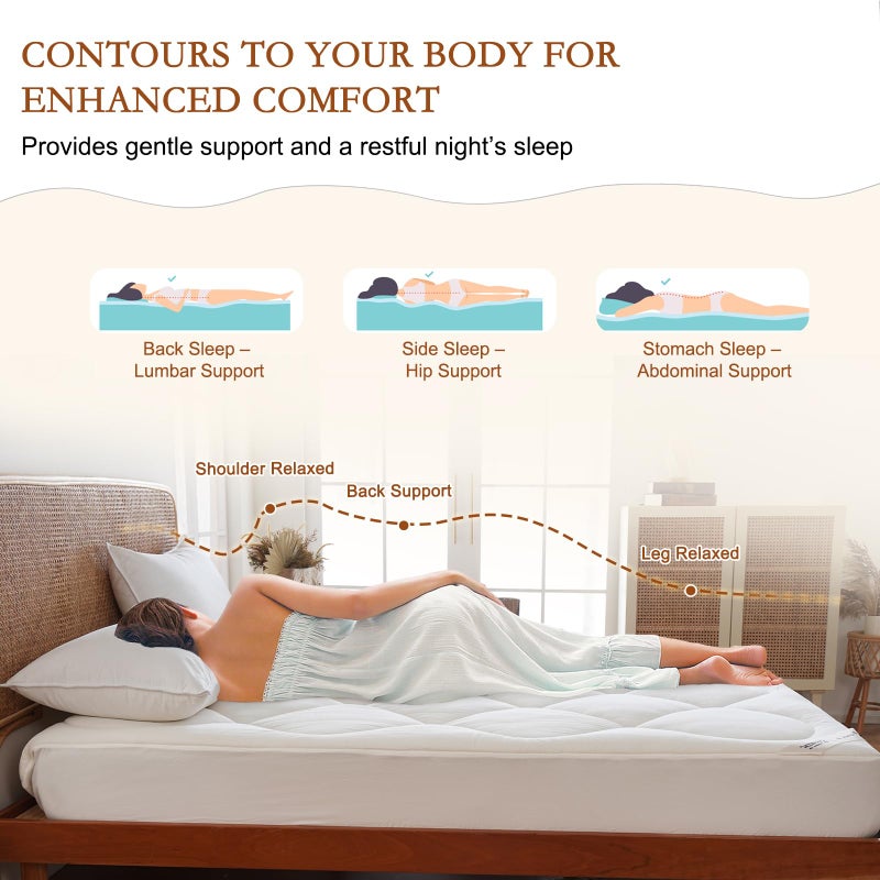 YOUR MOON Natural Wool Mattress Pad Queen â€“ 450GSM Organic Australian Wool Mattress Topper, Quilted Fitted Mattress Bed Cover with 16" Deep Pocket, Hypoallergenic Cotton Cover (White) - Image 5