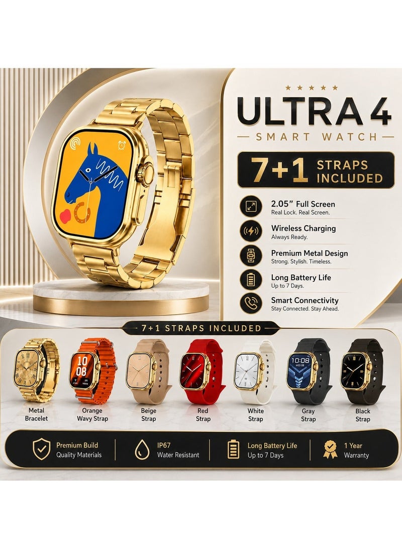 Smart Watch ULTRA 4 7+1Golden Edition With Health Fitness Tracker Sport Watch  Supports 49MM-gold - Image 1