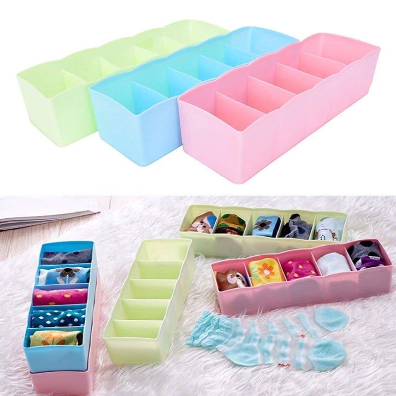 Moxtiza Moxtiza 5Compartments SocksHandkerchiefUnderwear Storage Box Socks Drawer Closet Organizer Storage Boxes Pack of 2 - Image 4