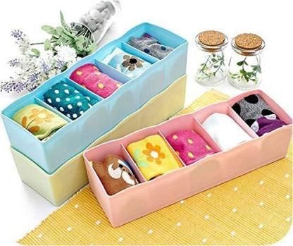Moxtiza Moxtiza 5Compartments SocksHandkerchiefUnderwear Storage Box Socks Drawer Closet Organizer Storage Boxes Pack of 2 - Image 3