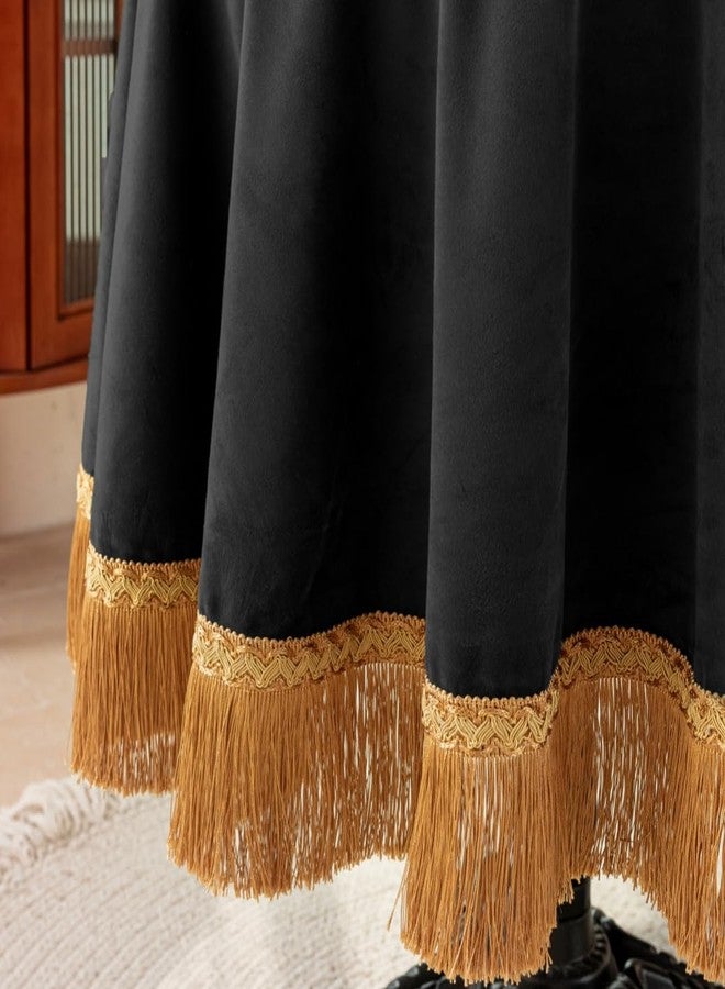 F-CHU Luxury Black Tablecloth Thickset Velvet Tablecloth with Beautiful Gold Tassels Table Cloth for Home Decor Wedding, Party, Banquet and Events 60x86-Inch - Image 4