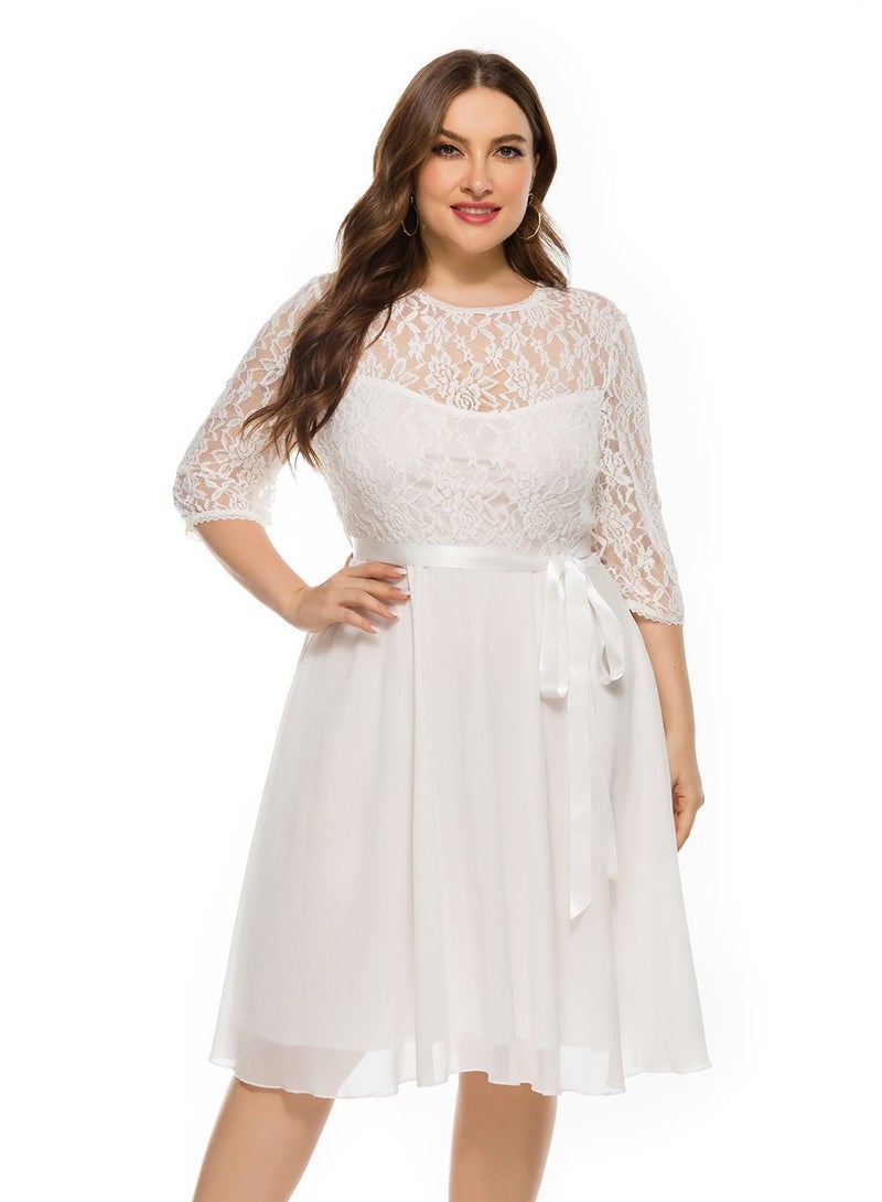 Loquat New Summer Lace Patchwork Dress For Plus-size Women White  - Image 1