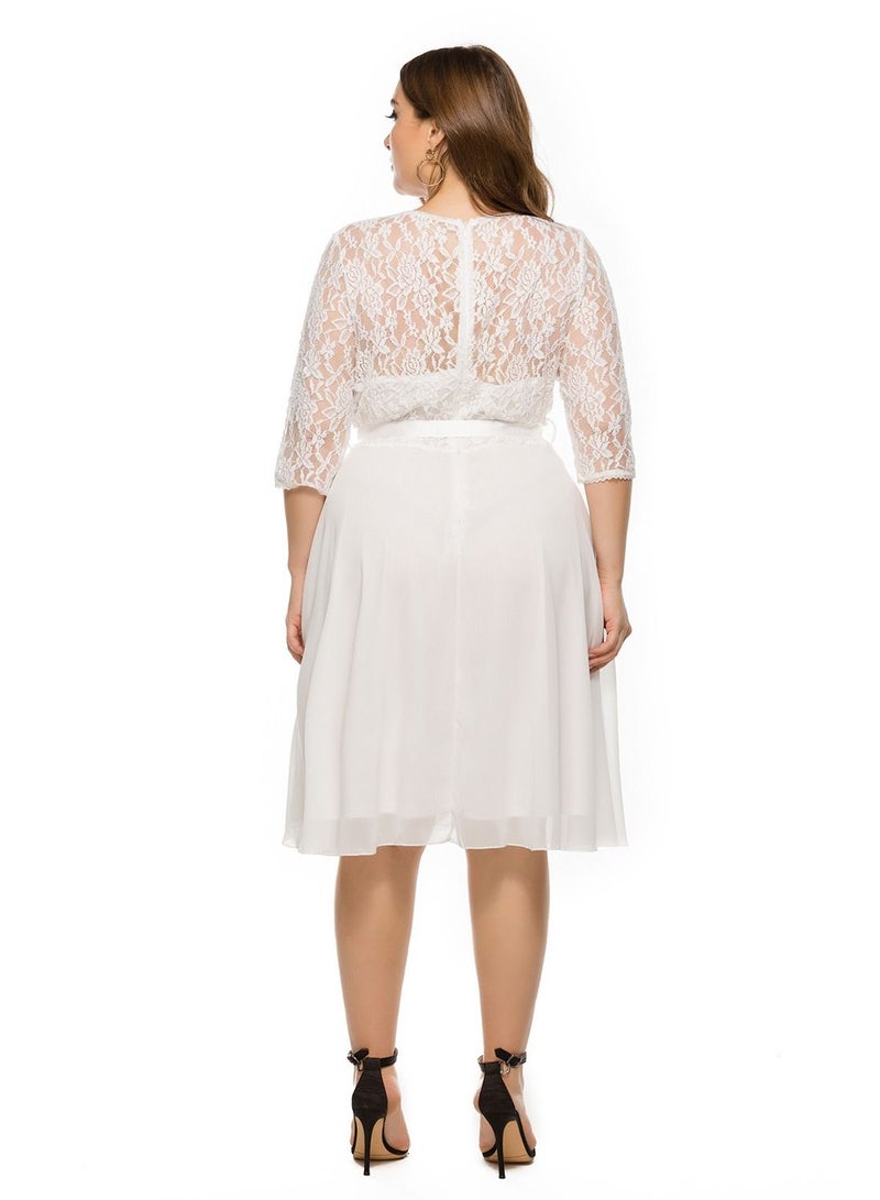 Loquat New Summer Lace Patchwork Dress For Plus-size Women White  - Image 2