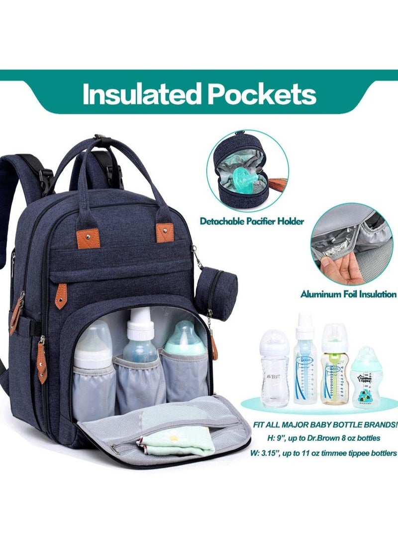 BabbleRoo Diaper Bag Backpack - Baby Essentials Travel Tote - Multi function Waterproof Travel Essentials Baby Bag with Changing Pad, Stroller Straps & Pacifier Case - Unisex, Navy Blue - Image 3