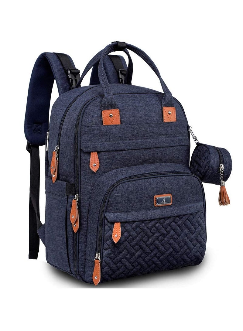 BabbleRoo Diaper Bag Backpack - Baby Essentials Travel Tote - Multi function Waterproof Travel Essentials Baby Bag with Changing Pad, Stroller Straps & Pacifier Case - Unisex, Navy Blue - Image 1