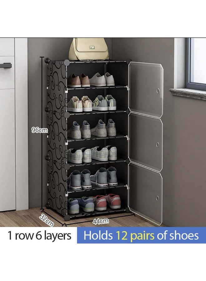 AYSIS Portable Plastic Shoe Rack Organizer with Door, 30 Pairs Shoe Storage Cabinet Easy Assembly, Adjustable Shoe Storage Organizer Stackable Detachable Shoe Rack DIY (6-Layer-3-Door, Black) - Image 4
