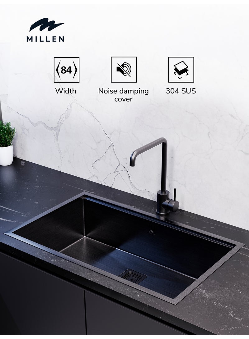 MILLEN Premium Handmade Undermount Single Bowl Sink With Accessories – SUS 304 Stainless Steel, Soundproof, Gunmetal Satin Finish - MS15835025GM - Image 1