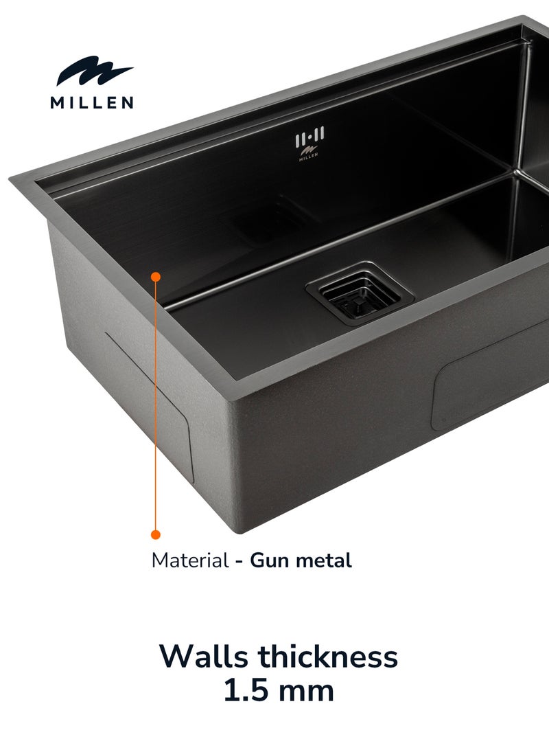 MILLEN Premium Handmade Undermount Single Bowl Sink With Accessories – SUS 304 Stainless Steel, Soundproof, Gunmetal Satin Finish - MS15835025GM - Image 4
