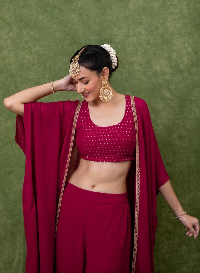 KASYA Set of 3 - Embroidered Crop Top, Pants and Shrug - Image 4