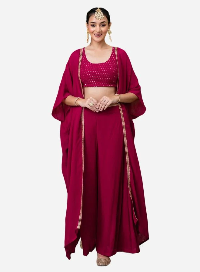 KASYA Set of 3 - Embroidered Crop Top, Pants and Shrug