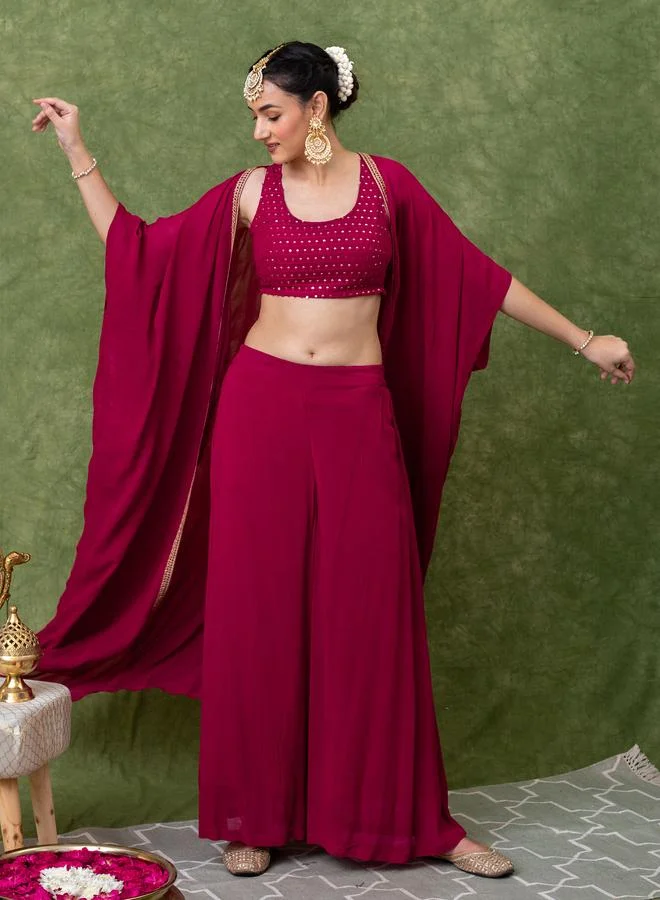 KASYA Set of 3 - Embroidered Crop Top, Pants and Shrug