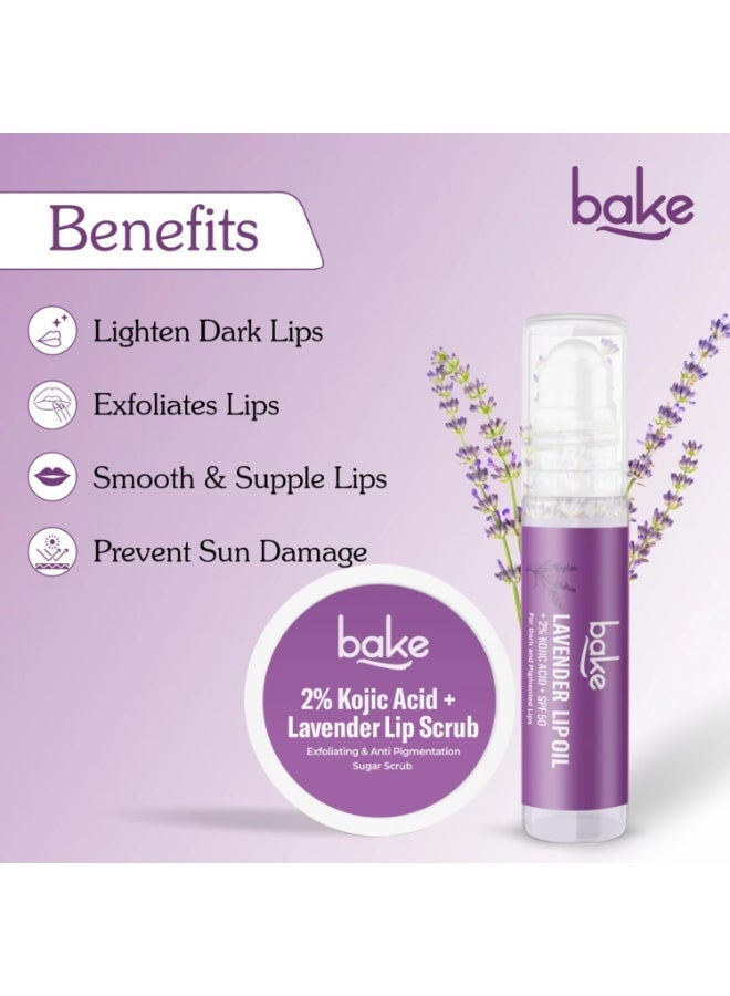 BAKE Lavender Lip Care Kit with 2% Kojic Acid, SPF 25 Lip Oil & Exfoliating Sugar Lip Scrub for Dark Lips, Pigmentation, Hydration & Soft Pink Lips- 40g - Image 2