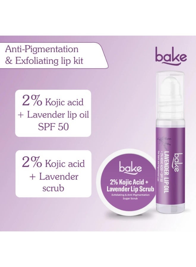 BAKE Lavender Lip Care Kit with 2% Kojic Acid, SPF 25 Lip Oil & Exfoliating Sugar Lip Scrub for Dark Lips, Pigmentation, Hydration & Soft Pink Lips- 40g - Image 3