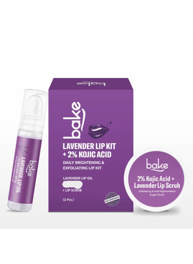 BAKE Lavender Lip Care Kit with 2% Kojic Acid, SPF 25 Lip Oil & Exfoliating Sugar Lip Scrub for Dark Lips, Pigmentation, Hydration & Soft Pink Lips- 40g - Image 1