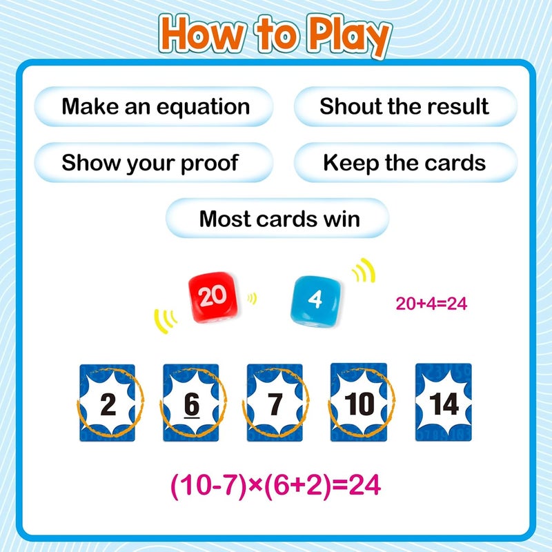 Aizweb Math Games for Kids,Addition, Subtraction, Multiplication, Division Flash Card Educational Learning Games Counting Homeschool Classroom Travel Indoor Outdoor Dice Family Games - Image 4