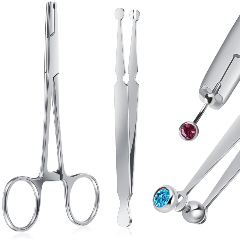 Mysora 2 Pcs Piercing Ball Grabber Tool 3mm Piercing Barbell Clamps Tool for Changing Jewelry Stainless Steel Nose Ear Lip Tongue Ball Screw on Removal Tweezers Kit - Image 1