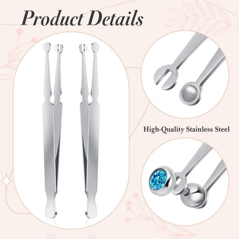 Mysora 2 Pcs Piercing Ball Grabber Tool 3mm Piercing Barbell Clamps Tool for Changing Jewelry Stainless Steel Nose Ear Lip Tongue Ball Screw on Removal Tweezers Kit - Image 2