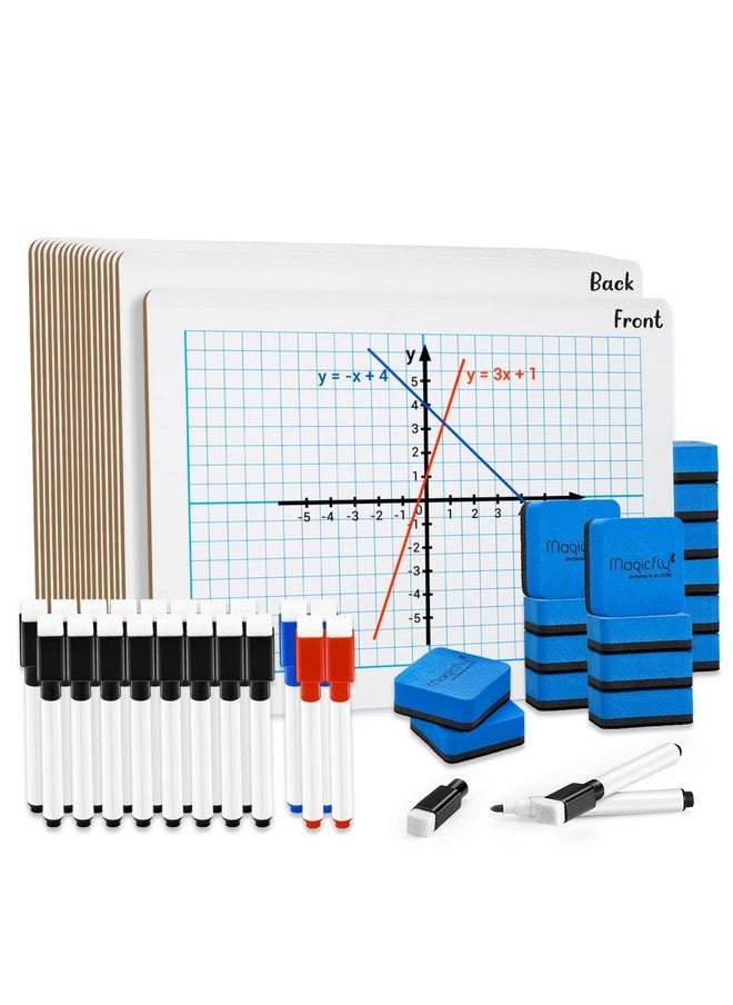 Magicfly Small White Board Grid Whiteboard Dry Erase Boards Xy Axis Graph 9"X12", 16 Pack Mini Math Whiteboard Portable For Students Classroom Teachers School Supplies With 20 Pens And 16 Erasers  - Image 1