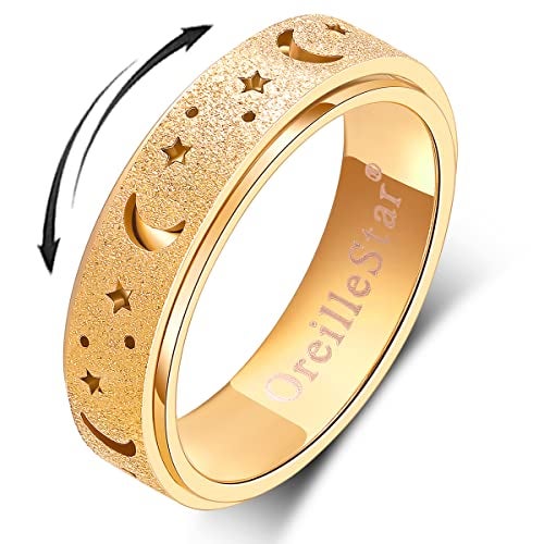 OreilleStar Anxiety Ring for Women Fidget Ring Spinner Rings Stainless Steel Moon Star Fidgit Ring for Women Gold Plated Size 6 - Image 1