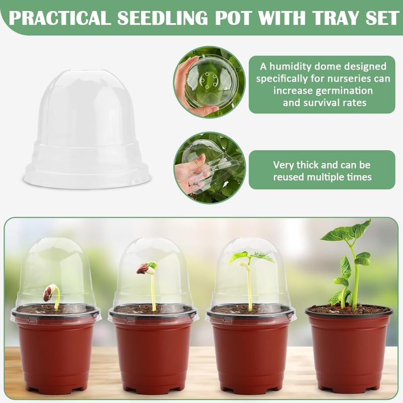 RooTrimmer 4 Inch 60 Pack Nursery Pots with Humidity Domes & 5 Pack 12 Cell Round Seedling Pot Carrying Trays, Sturdy Seeds Starter Pot Germination Set, Small Planter Nursery Propagation 5 Sets - Image 4