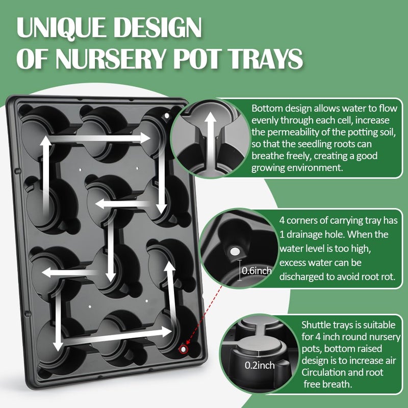 RooTrimmer 4 Inch 60 Pack Nursery Pots with Humidity Domes & 5 Pack 12 Cell Round Seedling Pot Carrying Trays, Sturdy Seeds Starter Pot Germination Set, Small Planter Nursery Propagation 5 Sets - Image 3