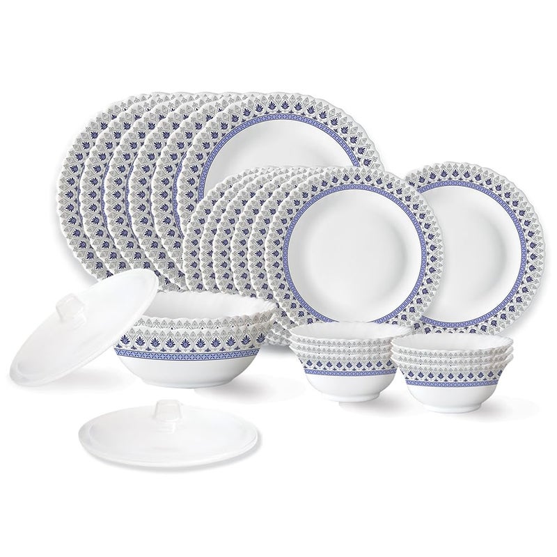 LARAH BY BOROSIL Larah by Borosil Ocean Fluted Series Opalware Dinner Set | 23 Pieces for Family of 6 | Microwave & Dishwasher Safe | Bone-Ash Free | Crockery Set for Dining & Gifting | Plates & Bowls | White - Image 1