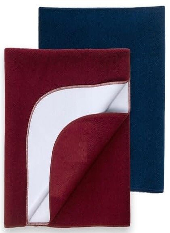 ATOOTFUSION Anti-Pilling Fleece Extra Absorbent Instant Dry Baby Sheet | Waterproof Baby Bed Protector | Soft & Changing Mat (Dark Blue + Maroon, Large, 140 cm x 100 cm (Pack of 2)) - Image 2