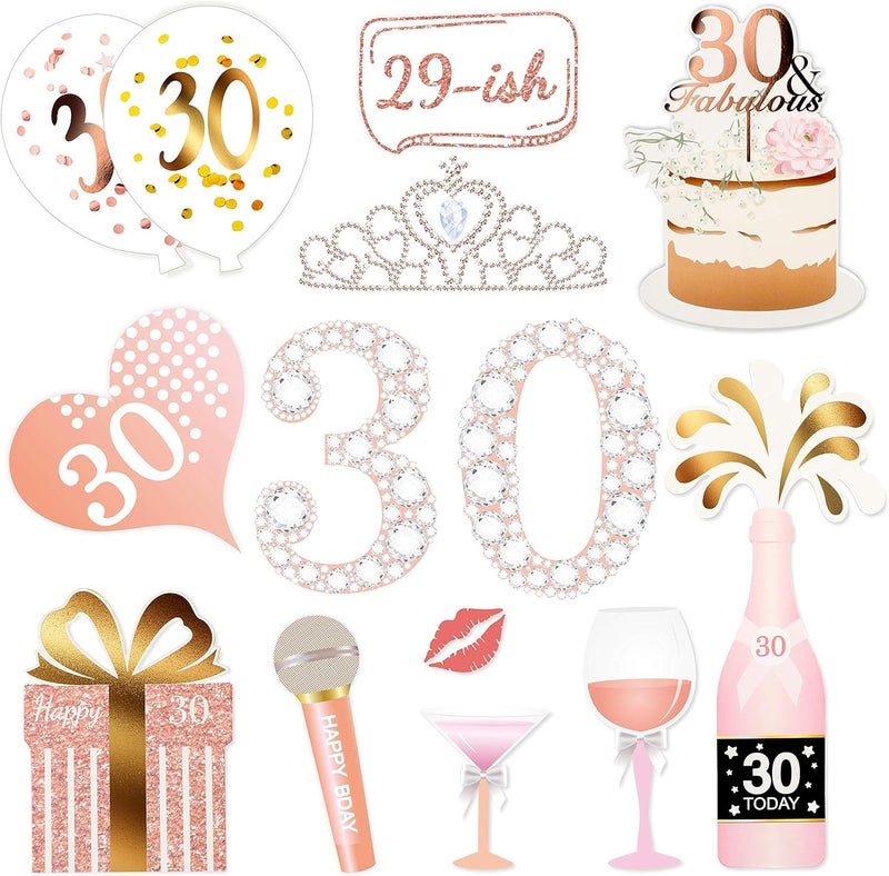 Konsait Rose Gold 30 Birthday Photo Booth Kit32countKonsait Funny Chic 30th Birthday Dirty Thirty Props with Sticks for Girls women 30 ROCK Thirtieth Happy Birthday Party Favors Supplies Bday Party Decorat - Image 2
