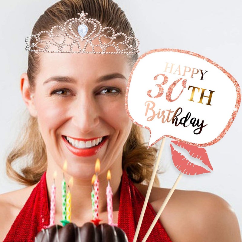 Konsait Rose Gold 30 Birthday Photo Booth Kit32countKonsait Funny Chic 30th Birthday Dirty Thirty Props with Sticks for Girls women 30 ROCK Thirtieth Happy Birthday Party Favors Supplies Bday Party Decorat - Image 5