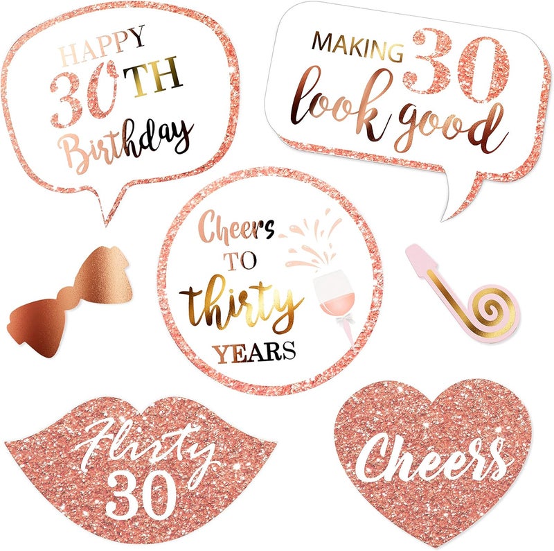 Konsait Rose Gold 30 Birthday Photo Booth Kit32countKonsait Funny Chic 30th Birthday Dirty Thirty Props with Sticks for Girls women 30 ROCK Thirtieth Happy Birthday Party Favors Supplies Bday Party Decorat - Image 3