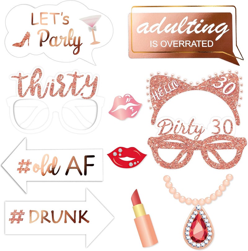 Konsait Rose Gold 30 Birthday Photo Booth Kit32countKonsait Funny Chic 30th Birthday Dirty Thirty Props with Sticks for Girls women 30 ROCK Thirtieth Happy Birthday Party Favors Supplies Bday Party Decorat - Image 4