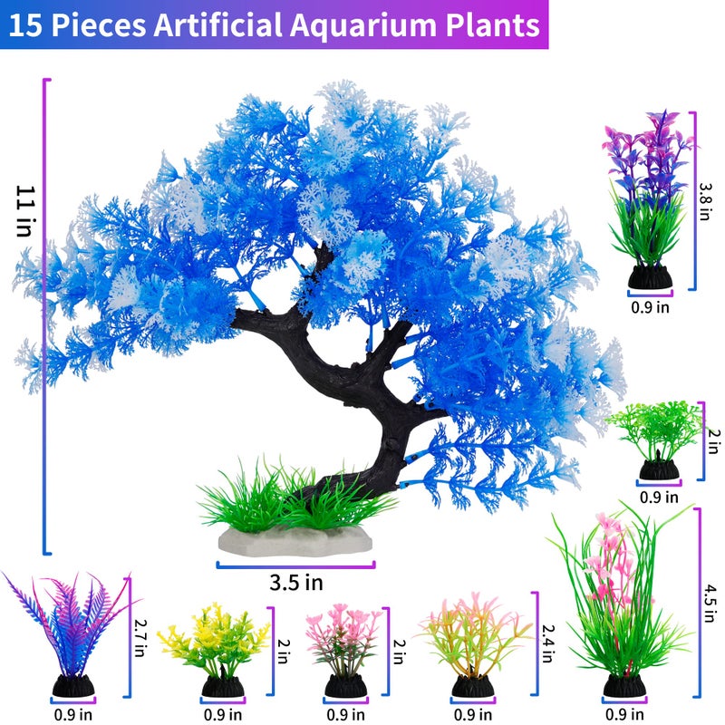 MyLifeUNIT Fish Tank Decorations, 15 Pack Artificial Aquarium Plants Tree Set for Fish Tank Decor (Bule Set) - Image 2