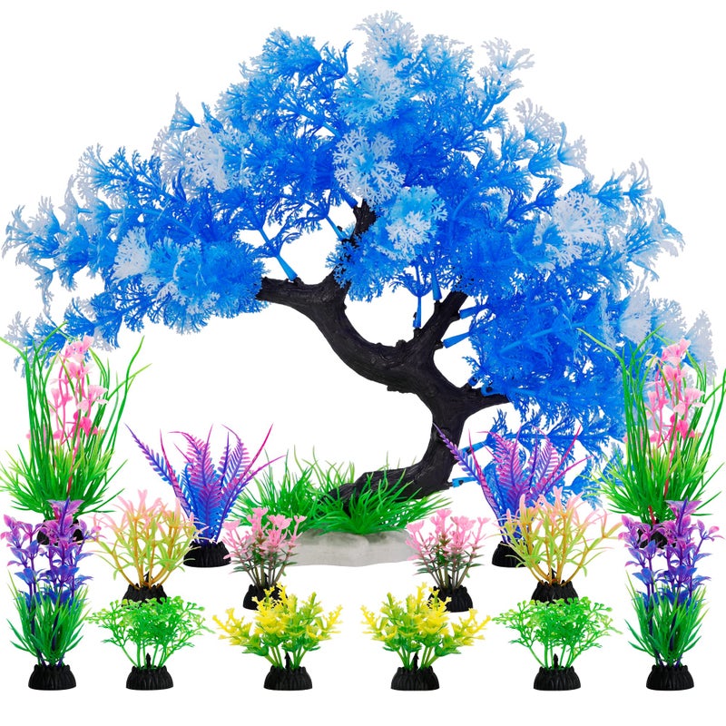 MyLifeUNIT Fish Tank Decorations, 15 Pack Artificial Aquarium Plants Tree Set for Fish Tank Decor (Bule Set) - Image 1