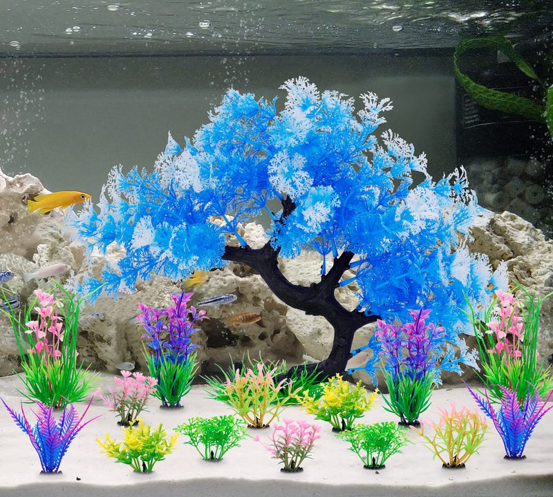 MyLifeUNIT Fish Tank Decorations, 15 Pack Artificial Aquarium Plants Tree Set for Fish Tank Decor (Bule Set) - Image 5