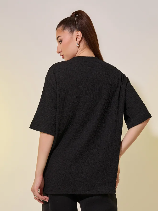 Take Two Take Two Textured Round Neck Oversized T-Shirt