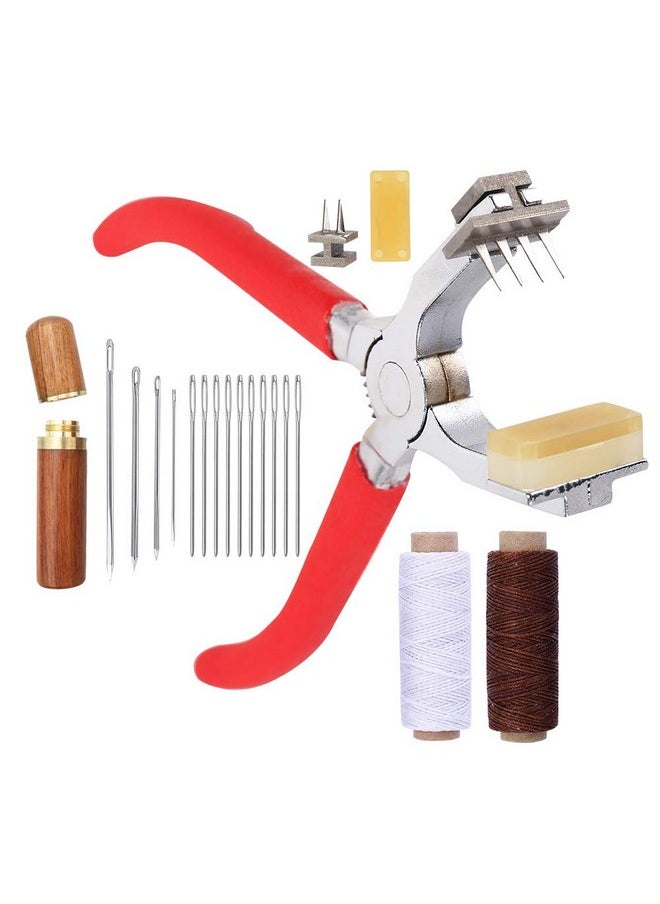 Butuze - Stitching Hole Punch Butuze 4Mm Silent Leather Hand Pliers（French 4 Teeth And 2 Teeth） With Leather Needle Wooden Needle Case Waxed Thread For Belts Straps Saddles Shoes Fabric Leather Diy - Image 1