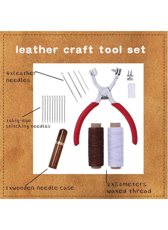 Butuze - Stitching Hole Punch Butuze 4Mm Silent Leather Hand Pliers（French 4 Teeth And 2 Teeth） With Leather Needle Wooden Needle Case Waxed Thread For Belts Straps Saddles Shoes Fabric Leather Diy - Image 1