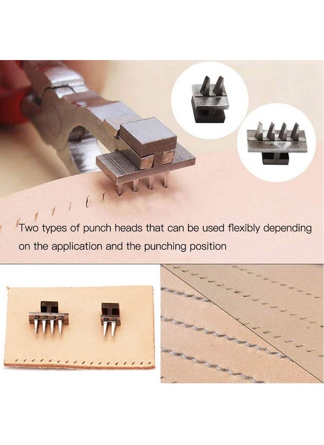 Butuze - Stitching Hole Punch Butuze 4Mm Silent Leather Hand Pliers（French 4 Teeth And 2 Teeth） With Leather Needle Wooden Needle Case Waxed Thread For Belts Straps Saddles Shoes Fabric Leather Diy - Image 1