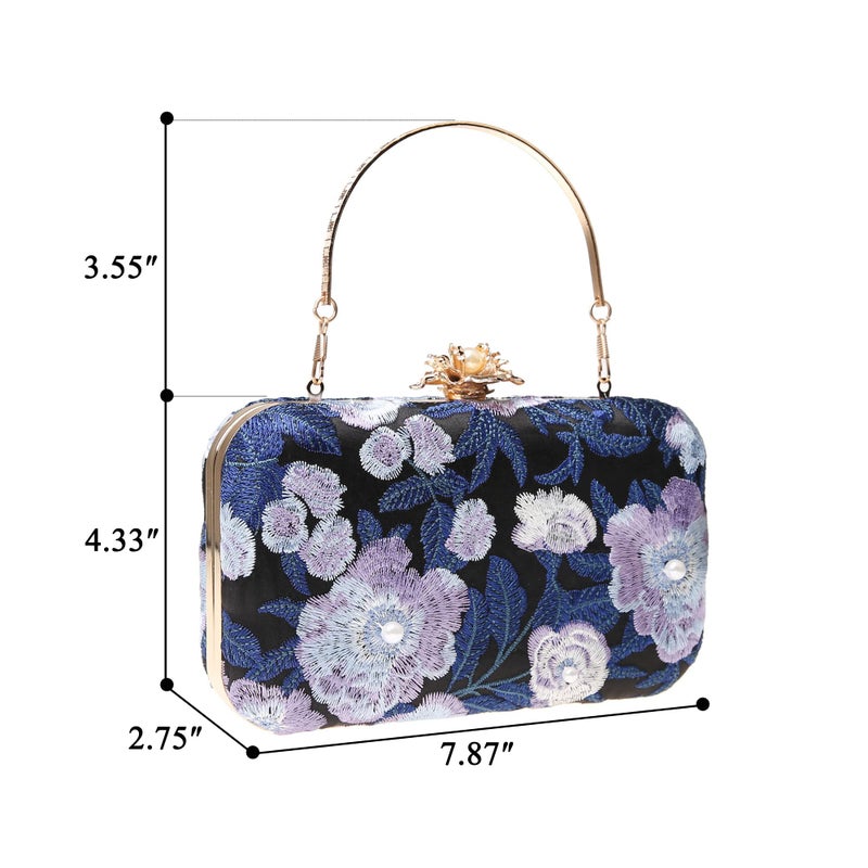 DA BODAN Womens Vintage Floral Beaded Sequin Tiny Clutch Embroidery Crossbody Evening Handbags for Wedding Party Prom (Dark blue) - Image 2