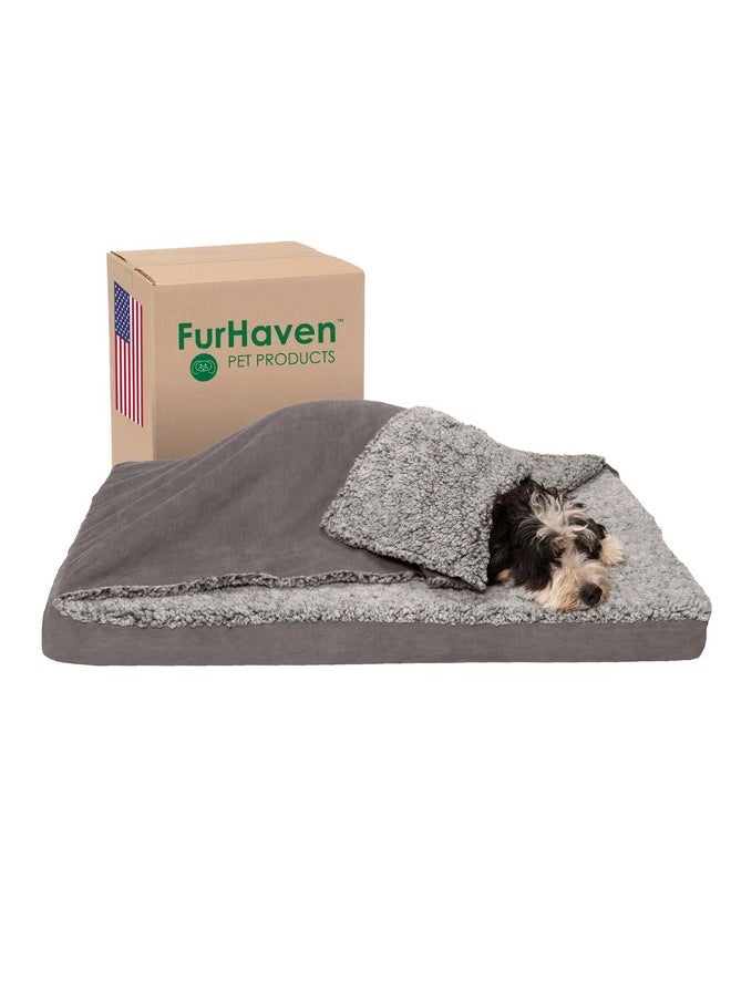 Furhaven - Orthopedic Dog Bed For Large/Medium Dogs W/ Removable Washable Cover, For Dogs Up To 55 Lbs  Berber & Suede Blanket Top Mattress  Gray, Large - Image 1
