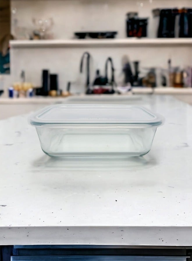 Mirolex Glass Oven Tray with Rectangular Plastic Lid 1000ml - Image 1