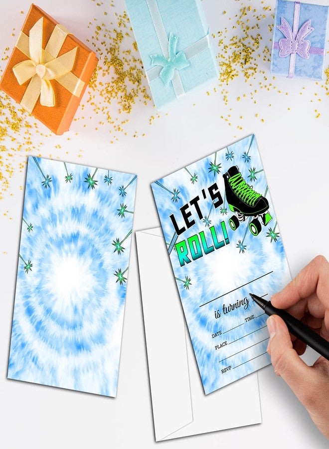 NYCTUG Let's Roll Birthday Invitation(4" X 6"), Tie Dye Roller Skate Birthday Double-Sided Party Invites- 20 Invitations With Envelopes-Party Supplies-A16 - Image 3