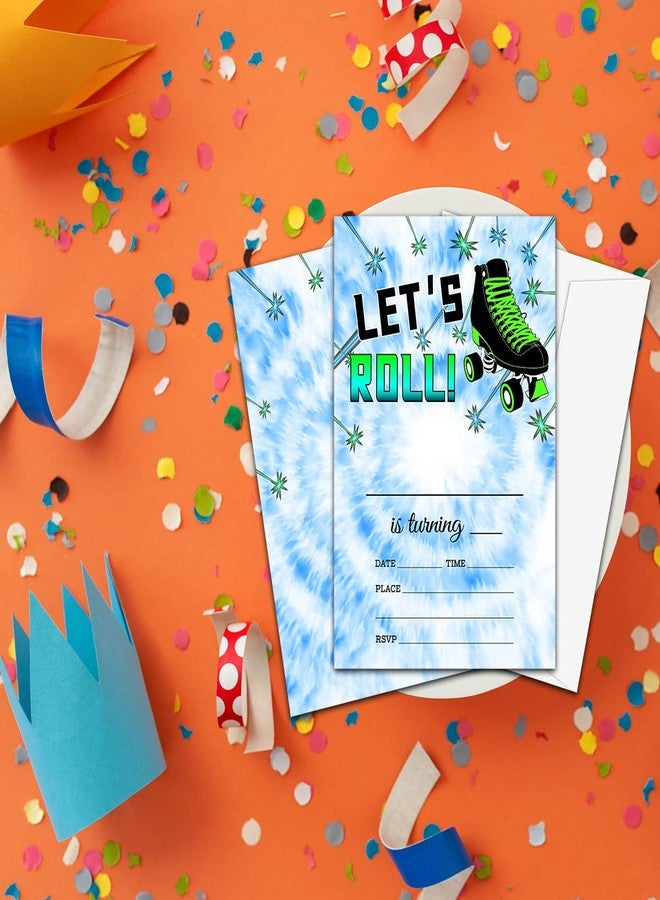 NYCTUG Let's Roll Birthday Invitation(4" X 6"), Tie Dye Roller Skate Birthday Double-Sided Party Invites- 20 Invitations With Envelopes-Party Supplies-A16 - Image 5