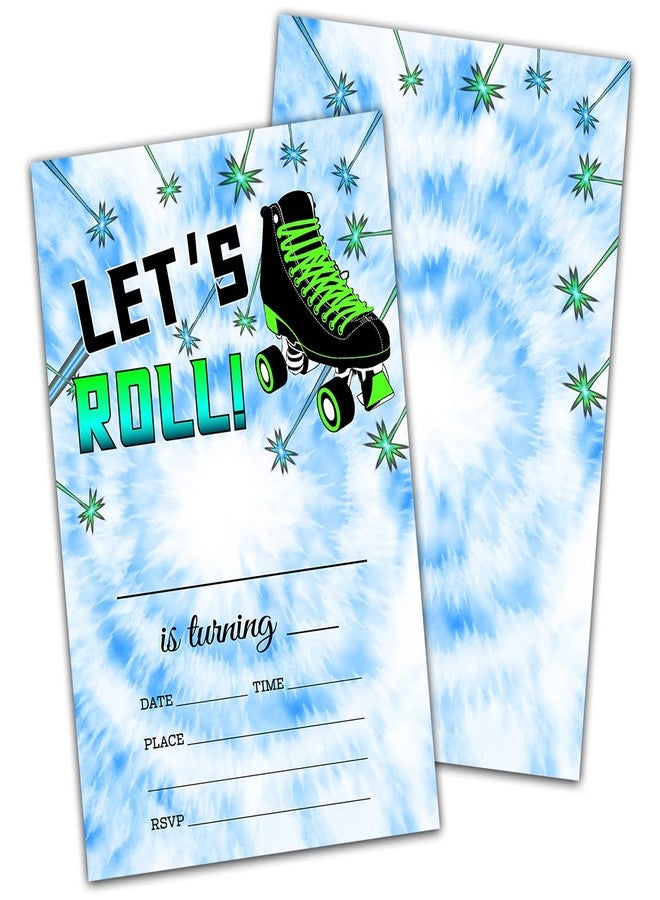 NYCTUG Let's Roll Birthday Invitation(4" X 6"), Tie Dye Roller Skate Birthday Double-Sided Party Invites- 20 Invitations With Envelopes-Party Supplies-A16 - Image 1