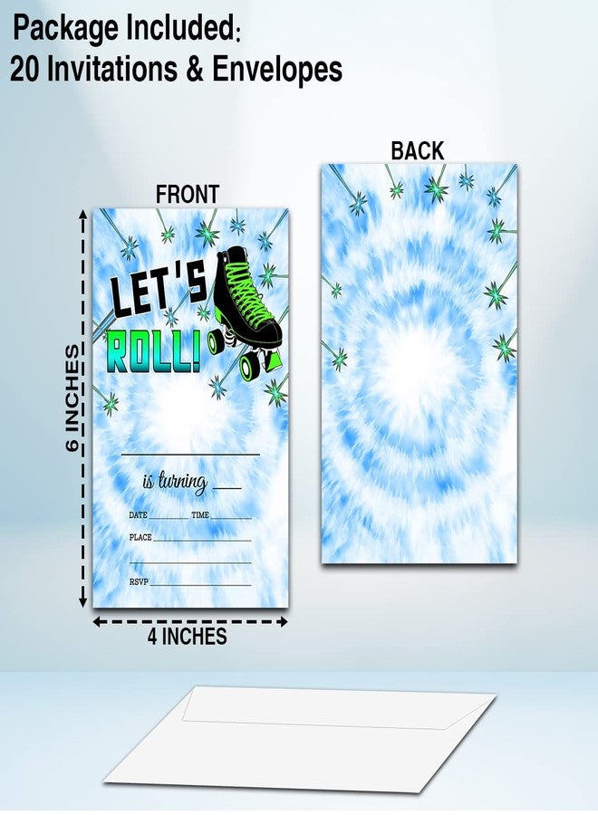 NYCTUG Let's Roll Birthday Invitation(4" X 6"), Tie Dye Roller Skate Birthday Double-Sided Party Invites- 20 Invitations With Envelopes-Party Supplies-A16 - Image 4